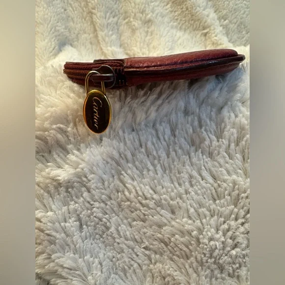 Vintage Cartier Bordeaux Leather Coin Pouch | 90s Must de Cartier Zip Wallet - Picture 3 of 9